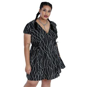 Hell Bunny Barbed Wire Print Corset Laced Fit and Flare UK16 US14 XL Mini Dress